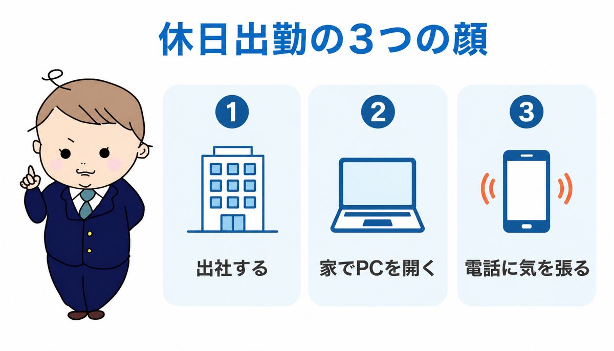 見えない休日出勤とは｜出社する・家でPCを開く・電話に気を張り続けるという休日出勤の3つの顔